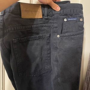 Vintage 1990's Calvin Klein Black Denim Shorts Leather Patch  Size 32